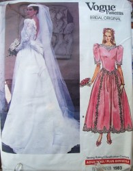 1983 VOGUE SHORT -LONG SLEEVE BACK BOW BRIDE DRESS LENGTHS, PETTICOAT PATTERN 14 NO INSTRUCTIONS OR SIZE 8 COMPLETE